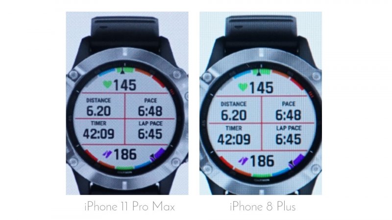 iPhone 11 Pro Max  vs. 8 Plus - porovnanie výrezov z displejov 
