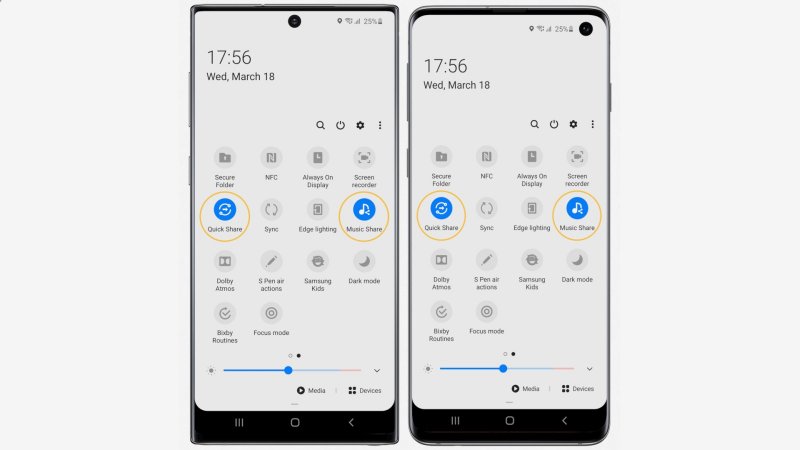 Quick Share a Music Share na Samsungu Galaxy Note 10 a Galaxy S10