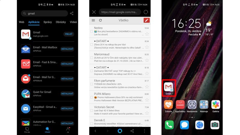 Gmail cez Huawei Petal Search 