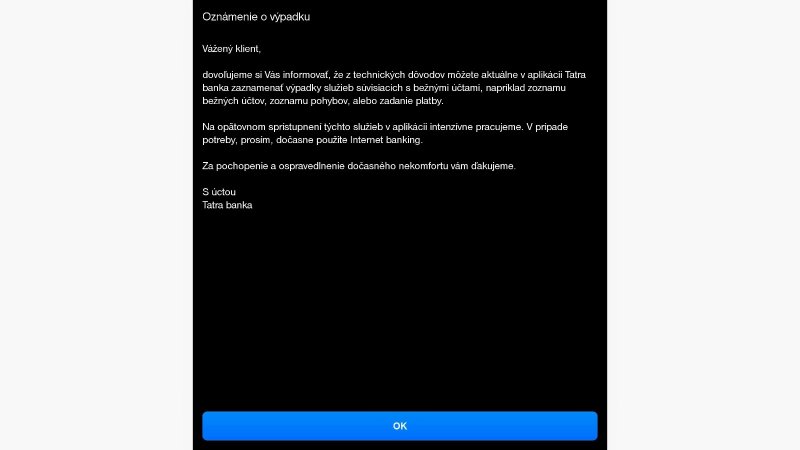 Tatra banka má veľký výpadok. Nefunguje mobilná aplikácia